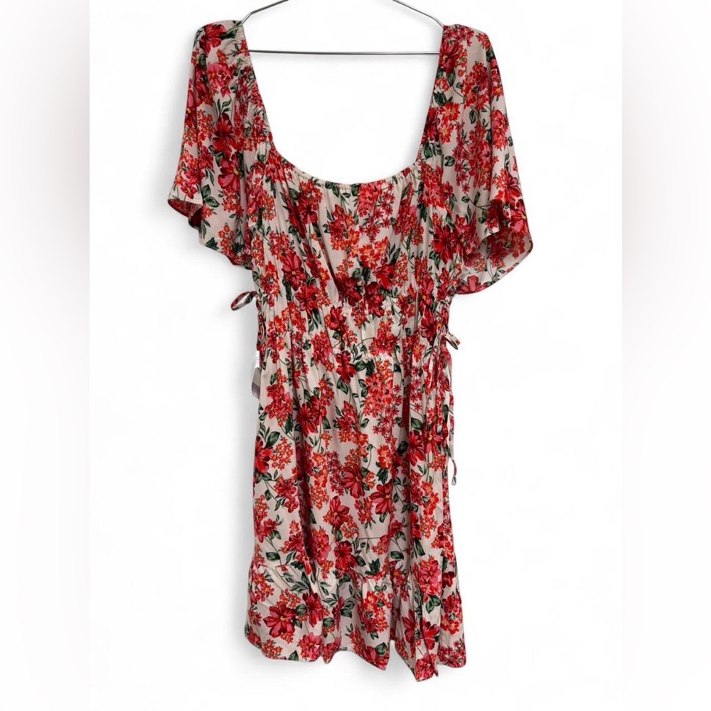 Topshop Cream Mini Dress with Coral Floral Print - Picture 2 of 5